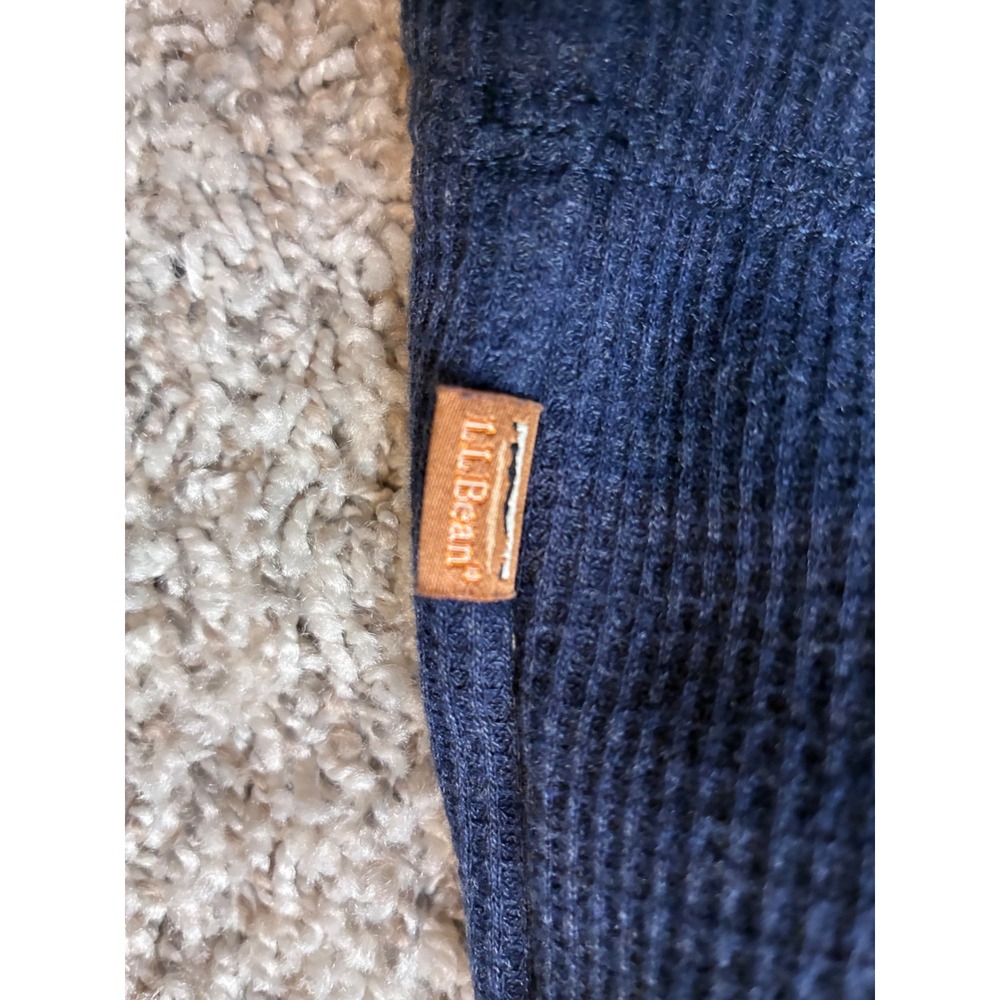 LL Bean Sherpa Lined Waffle Knit Henley Shirt Mens M Tall Mariner Blue - Picture 11 of 12